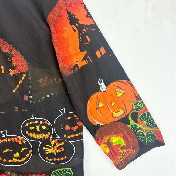 Collections Etc Vintage Halloween Tee Size XL Cotton Pumpkin Sequins AOP - Picture 5 of 6